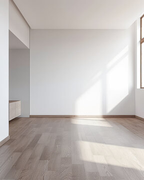 Residential empty room interiors with no furniture, natural lighting and ample copy space. Mockup interiors conceptual image.