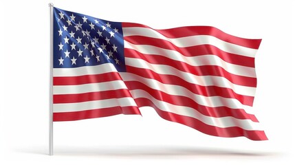 an american flag clipart, simple flagpole design, clean lines, primary colors, isolated on white background