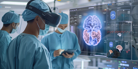 doctor looking at x ray , advanced medical technology, virtual reality, surgeons, neurosurgery, medical innovation, healthcare technology, brain surgery, VR in medicine
