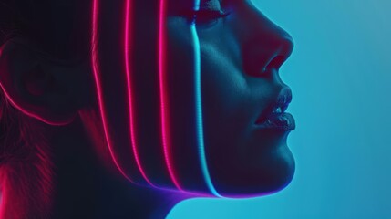 A Close-up Shot of a Layered silhouettes with abstract, neon light streaks