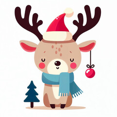 Cute cartoon christmas deer  on white background.AI