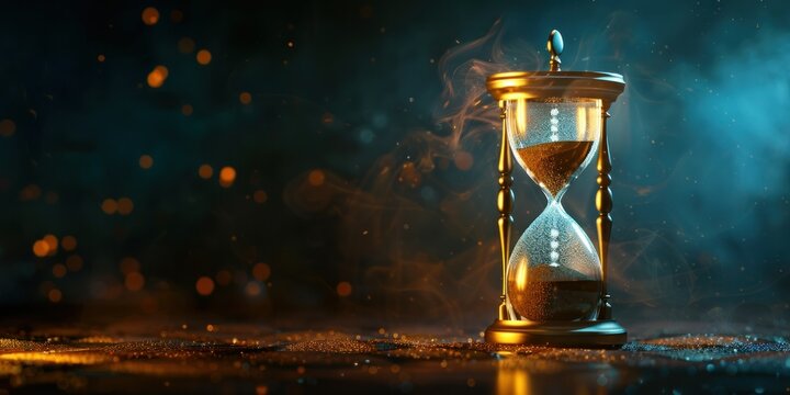 hourglass of shining light time passing concept for business on dark background conceptual