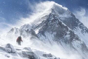Mountaineer Facing the Storm on Everest