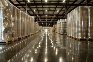 Obraz premium Warehouse Interior with Rows of Palletized Goods