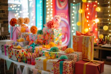 Colorful Gift Boxes on a Table at a Festive Party