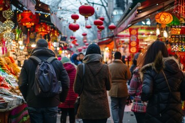 Obraz premium A Walk Through a Festive Street Market in China