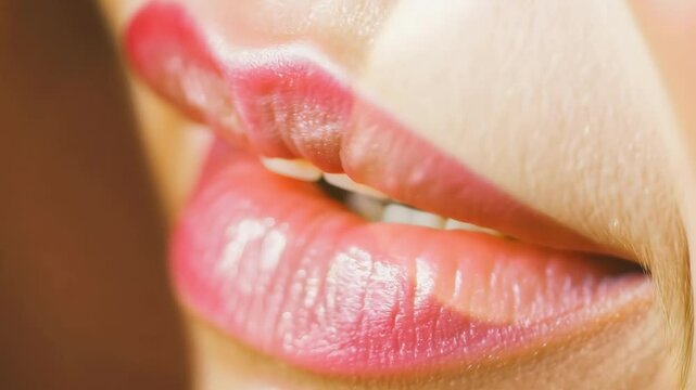 A detailed view of their lips moving in sync the sound of their quiet whispers and giggles filling the air.