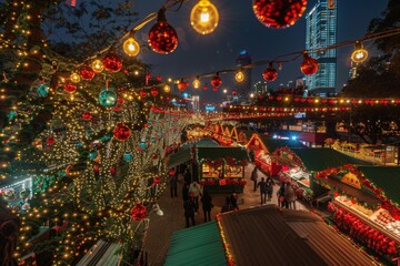 Christmas Market in Hong Kong at Night