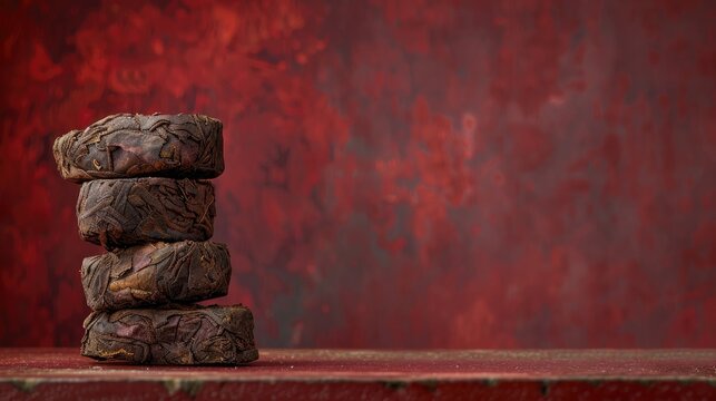 Quality puer tea aged on red background cultivated in red mountain soil