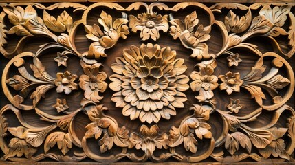 Floral Carved Wooden Panel with Moroccan Patterns in Africa