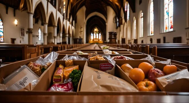 Box with food donated at the church.