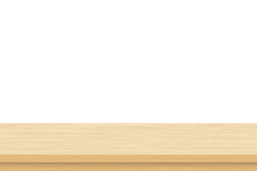 Empty brown wood table top isolated on white background . Template mock up for display of product