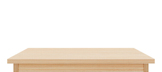 Brown wooden table top isolated on white background. Used for display or montage your products.