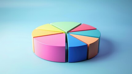 Obraz premium Pie chart with segments, bright colors, soft shadows, realistic, studio lighting