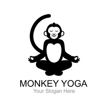 monkey doing yoga vector logo