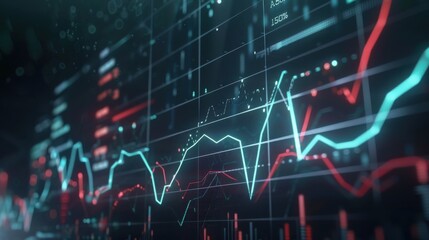 Realistic animated line chart, sleek design, dynamic effects, studio lighting