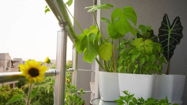 Balcony garden with different plants