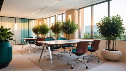 Fototapeta premium Experience the perfect balance of modern and natural elements in this award-winning office, with clean lines and practical design for a productive work environmet