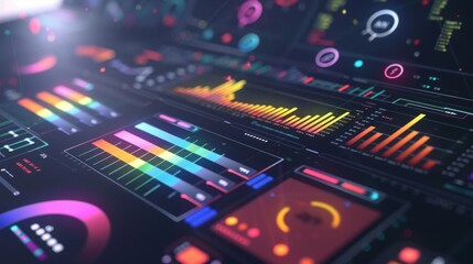 Realistic interactive infographic, smooth transitions, colorful elements, studio lighting