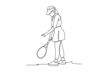 continues line art beautiful woman playing tennis illustrator art line