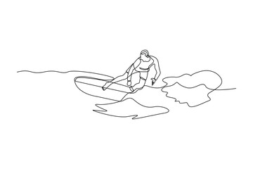 continues line art extreme sports in the sea surfing illustrator art line