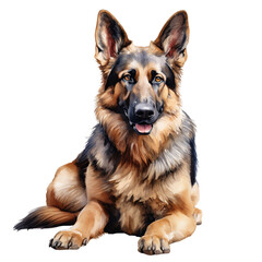 A lying German Shepherd dog watercolor clipart illustration isolated on transparent background