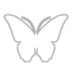 Decorative dotted outline of a winged insect butterfly. Vector graphics.