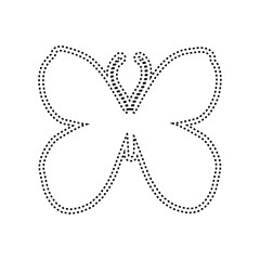 Decorative dotted outline of a winged insect butterfly. Vector graphics.