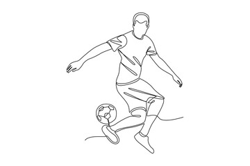 continues line art sports people playing football freestyle illustrator line art