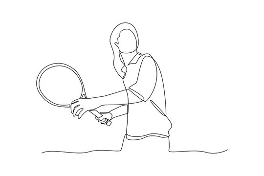 recommend clip art: continues line art woman preparing to take a tennis shot illustrator line art