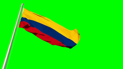 Waving glorious flag of Colombia on chroma key screen, isolated - object 3D illustration