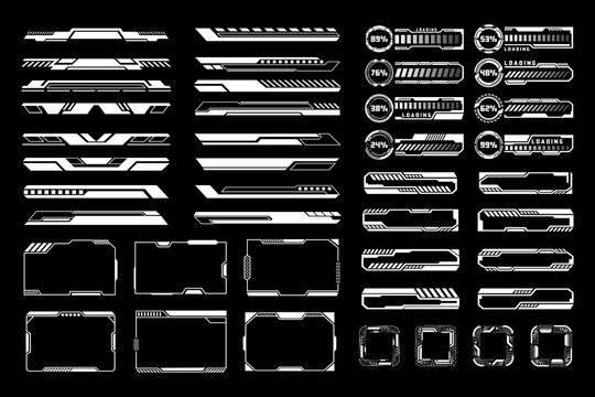 Cyberpunk Interface Elements Set. Futuristic HUD and Loading Screen Designs