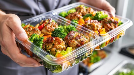 An employee using a meal prep container to bring a healthy, portioncontrolled lunch to work
