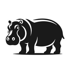 Clean Black and white Vector silhouette of a Hippo on white background