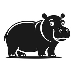 Clean Black and white Vector silhouette of a Hippo on white background