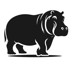 Clean Black and white Vector silhouette of a Hippo on white background