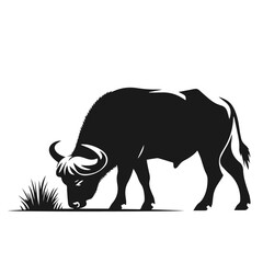 Clean Black and white Vector silhouette of a Buffalo on white background