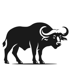 Clean Black and white Vector silhouette of a Buffalo on white background
