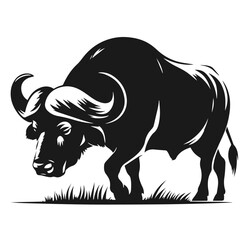 Clean Black and white Vector silhouette of a Buffalo on white background