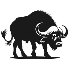 Clean Black and white Vector silhouette of a Buffalo on white background