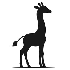 Clean Black and white Vector silhouette of a Giraffe on white background