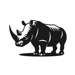 Clean Black and white Vector silhouette of a Rhino on white background