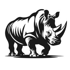 Clean Black and white Vector silhouette of a Rhino on white background