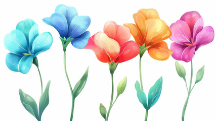 Naklejka premium Delicate watercolor wild sweet pea flowers create a charming floral set, perfect for summerthemed designs on a clean backdrop.