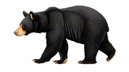 Detailed Alaskan black bear cub illustration on clean background, mountainthemed, realistic.