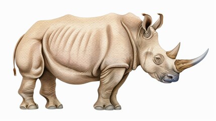 Obraz premium Detailed watercolor rhino art on white backdrop.
