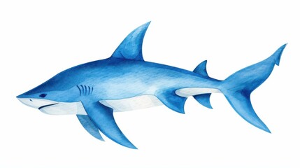 Fototapeta premium Detailed watercolor painting of a shark on a white background.