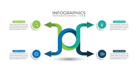 Business presentation arrows style and turning point important. Infographic 4 steps. Vector illustration.