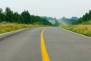 a curved road to the horizon