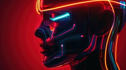 A Close-up Shot of a Futuristic profiles with abstract cyber elements
